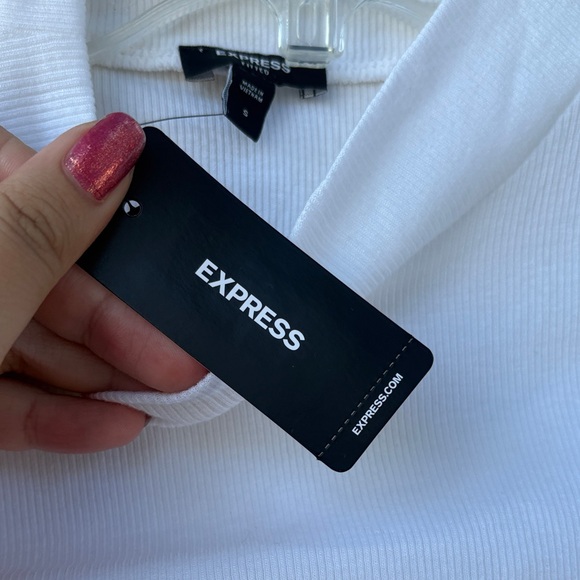 Express Fitted White Ribbed Top - Picture 3 of 5
